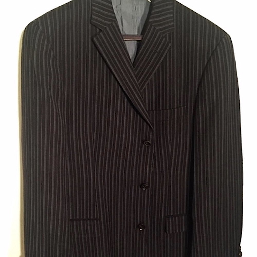 HUGO BOSS ROSSELLINI/BLK PNSTRIPED JACKED 100% WOOL 44R
